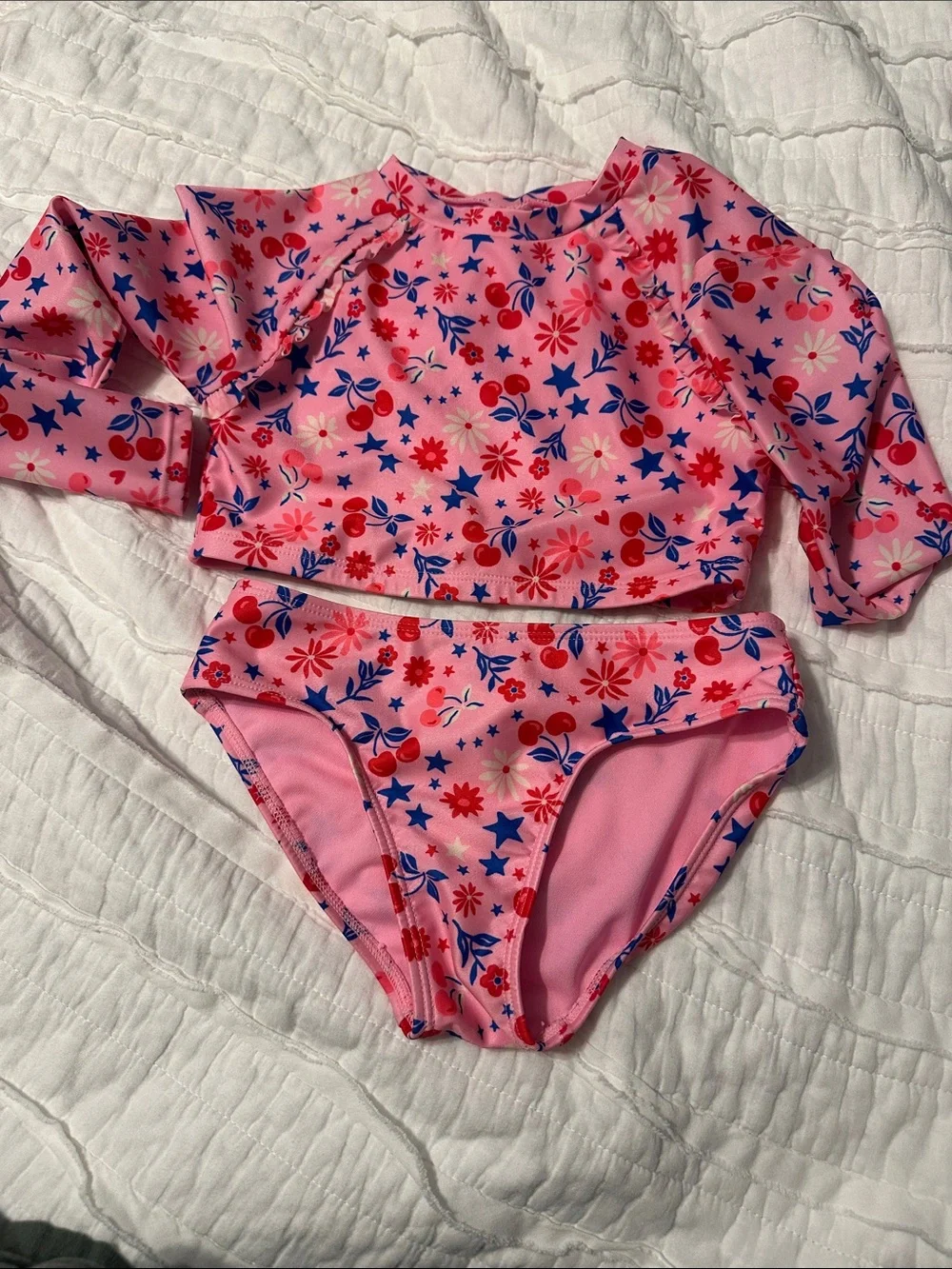 Cat & Jack Pink Floral & Cherry Long-Sleeve Swim Set